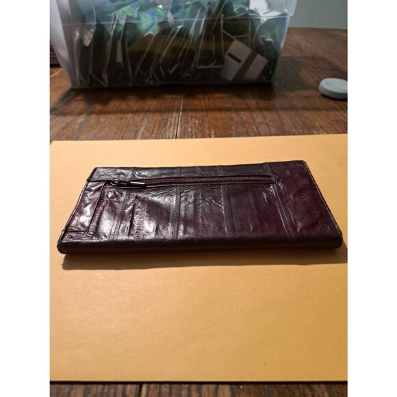 Vintage Eel Skin Burgundy Wallet Snap Closure Zip Compartments Card Slots - Picture 4 of 12